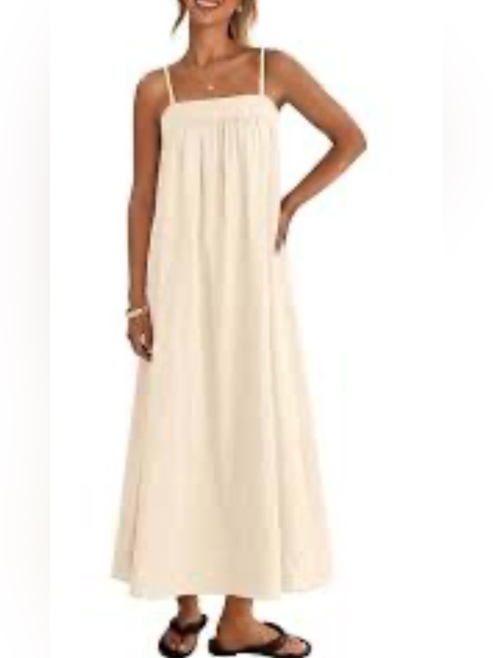 Lightweight Cream Maxi Dress with Spaghetti Straps
